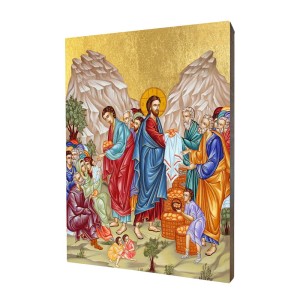 Ikona religijna ze sceną cudu rozmnożenia chleba