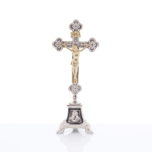 Krzyż ołtarzowy mosiężny niklowany