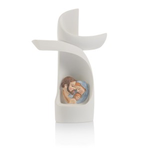 Szopka bożonarodzeniowa - Święta Rodzina - krzyż - świecąca - Bianco