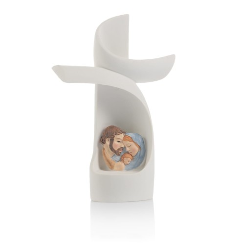 Szopka bożonarodzeniowa - Święta Rodzina - krzyż - świecąca - Bianco