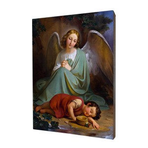 Obraz religijny na desce lipowej, Anioł Stróż