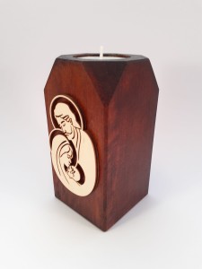 Święta Rodzina świecznik drewniany ciemny