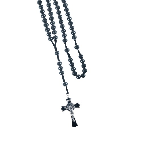 Różaniec - 12 mm - hematyt - św. Benedykt - Ematite