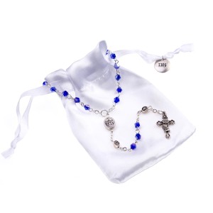 Różaniec do Pierwszej Komunii - naszyjnik - szkło - 4 mm - ozdobny woreczek - mix kolorów