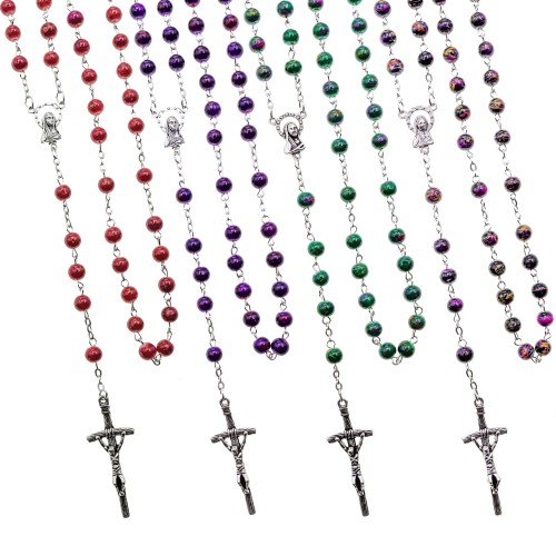 Różaniec - szkło - 6 mm - marmurek