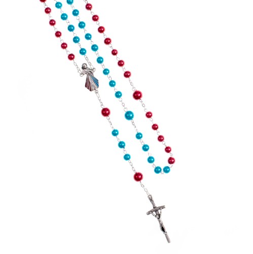 Różaniec - szkło - 8 mm - powłoka perłowa - Jezus Miłosierny