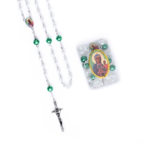 Różaniec - szkło - 6/8 mm - Matka Boża Częstochowska - pudeło