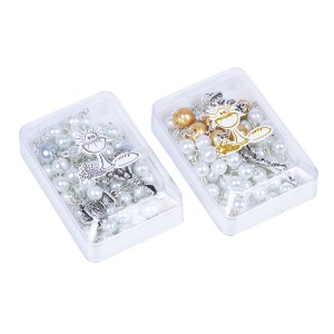 Różaniec komunijny, szklany z perłą