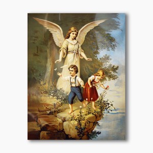 Nowoczesny obraz religijny plexi, Anioł Stróż z dziećmi nad skarpą