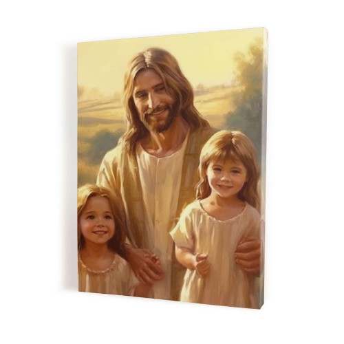 Jezus z dziewczynkami - obraz na płótnie
