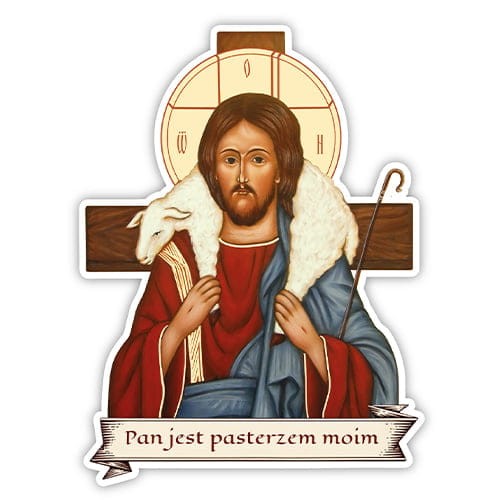 Naklejka z Chrystusem Dobrym Pasterzem wierni bogu