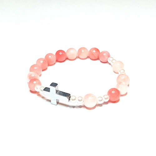 Bransoletka - 10 różańca - kamień naturalny - Jadeit z Persji i perła