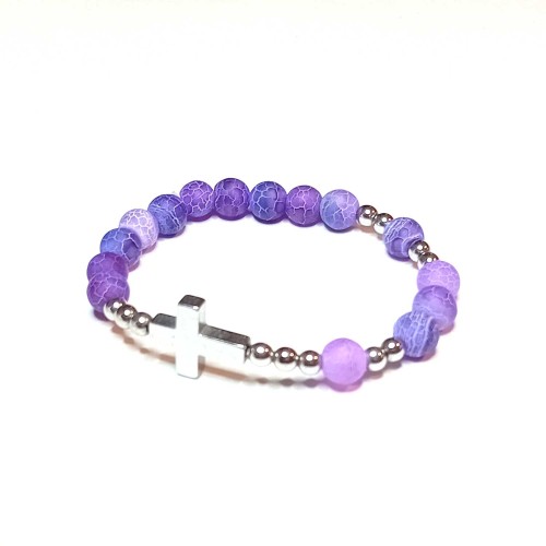 Bransoletka - 10 różańca - kamień naturalny - agat mrożony i hematyt