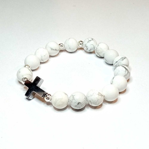 Bransoletka, dziesiątka - kamień howlit i kamień slivery