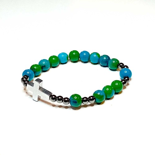 Dziesiątka różańca - Bransoletka - kamień naturalny - chryzokola - hematyt