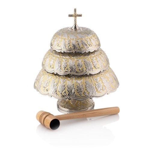 Gong trójtonowy zdobiony mosiądz + drewniany młotek