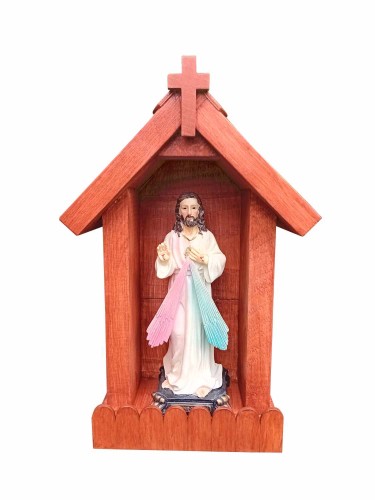 Kapliczka drewniana na figury - kolor machoniowy