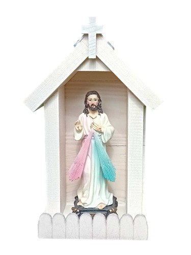 Kapliczka z drewna na figury - biała, kremowa