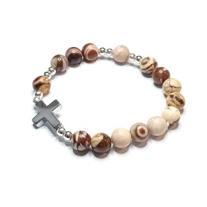 Bransoletka - różaniec - kamień naturalny - agat brązowy hematyt