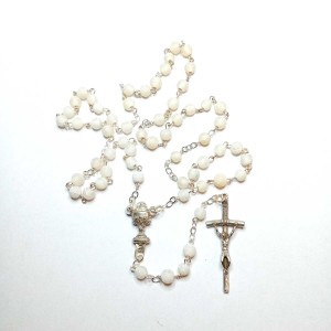 Różaniec do Pierwszej Komunii - kamień naturalny - agat mrożony  