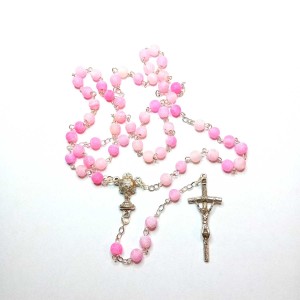 Różaniec do Pierwszej Komunii - kamień naturalny - agat mrożony  