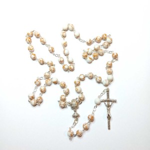 Różaniec do Pierwszej Komunii kamien naturalny - biało-złoty howlit