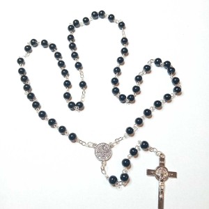 Różaniec benedyktyński kamień naturalny -  obsydian 