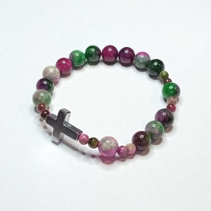 Bransoletka - różaniec - kamień naturalny -perski jadeit zielono-fioletowy