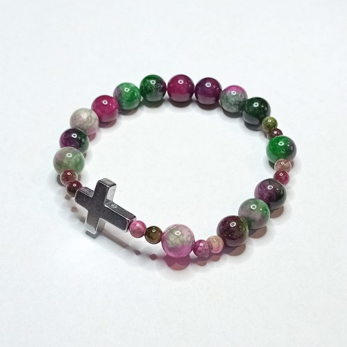 Bransoletka Różaniec kamień naturalny Persjki jadeit zielono-fioletowy