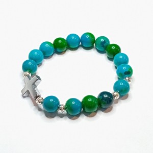 Dziesiątka różańca - Bransoletka - kamień naturalny - chryzokolai kamień silver
