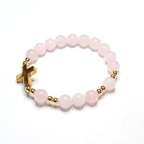 Bransoletka kamień naturalny kwarc różowy i hematyt