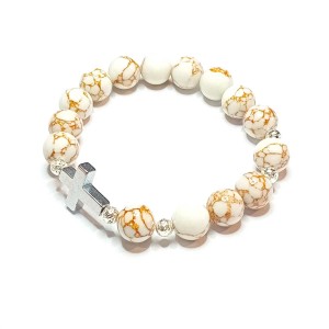 Dziesiątka różańca - Bransoletka - kamień naturalny spoun złoty howlit i srebry kamień