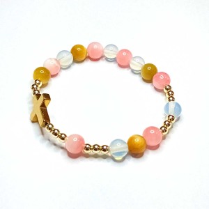 Dziesiątka różańca - Bransoletka - kamień naturalny jadeit perski zlote tygrysie oko  opal