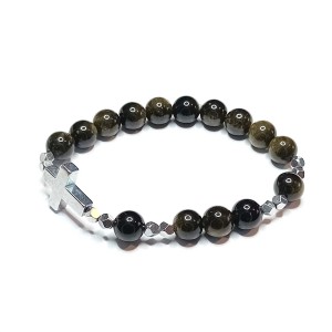 Dziesiątka różańca - Bransoletka - kamień naturalny obsydian i hematyt