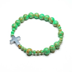 Dziesiątka różańca - Bransoletka - kamień naturalny-Howlit zielony złota nitka 