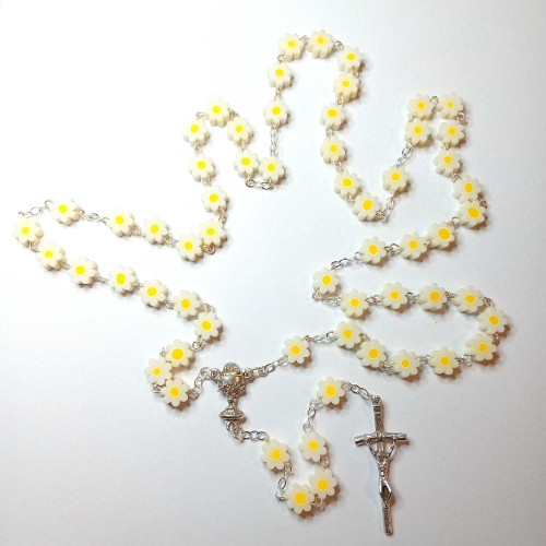 Różaniec  do Pierwszej Komuni Świętej białe stokrotki