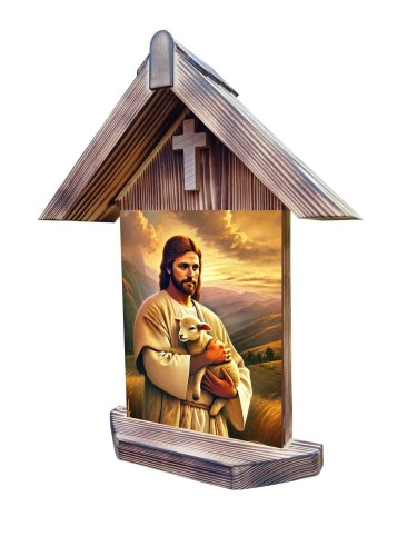 Jezus z owcą.jpgKapliczka z obrazem ceramicznym Chrustusa Dobrego Pasterza