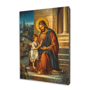 Ikona złocona Jezus z Dziewczynką - Prezent dla Dziecka