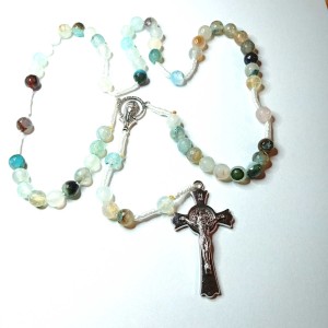Różaniec  kamień naturalny - akwamaryn na sznurku