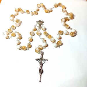 Różaniec szklany złoto-biały