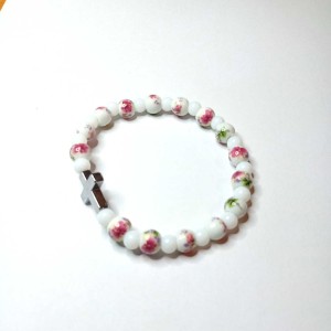 Bransoletka - różaniec - ceramika  i  kamien naturalny agat 