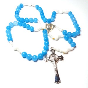 Różaniec  kamień naturalny akwamaryn jadeit na sznurku