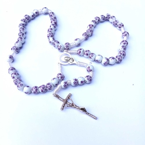 Różaniec ceramiczny fioletowe kwatuszki .jpg