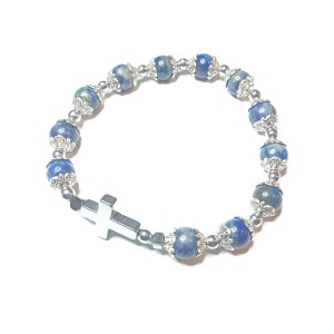 Bransoletka - różaniec - kamień naturalny  lapis lazuli metalowe kwaituszki