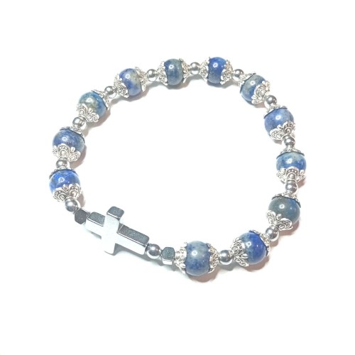 Brasoletka kamień naturalny lapis lazuli metalowe kwiatuszki.jpg