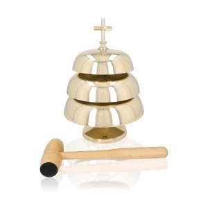 Gong potrójny mosiądz + drewniany młotek 35 cm