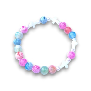 Bransoletka - różaniec - kamień naturaln smoczy agat  z krzyżykami  z masy perłowej 