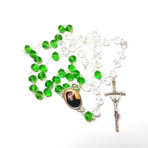 Różaniec szklany zielono trasparentny