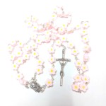 Różaniec do Pierwszej Komunii -różowe kwiatuszki