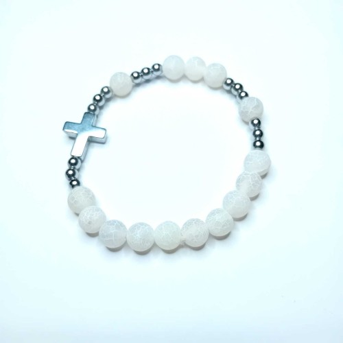 Bransoletka Kamień naturalny agat mrożony biały .jpg